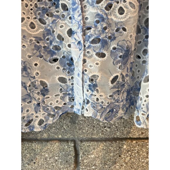 Caroline Costas Eylet White and Blue floral top Sz S - Picture 7 of 11